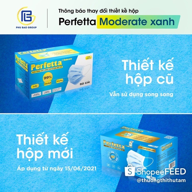 Khẩu Trang Y Tế 3 Lớp Cao Cấp Perfetta  - 1Hộp 50 cái màu xanh dương nhạt