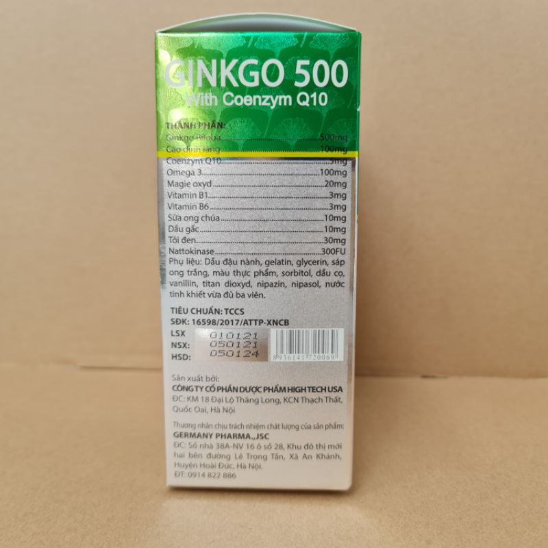 BRAIN Ginkgo 500 Giúp hoạt huyết, tăng cường lưu thông máu hộp 100 viên chính hãng