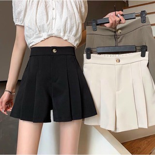 Quần giả váy xếp ly 💕 Quần đùi nữ ống rộng cạp cao