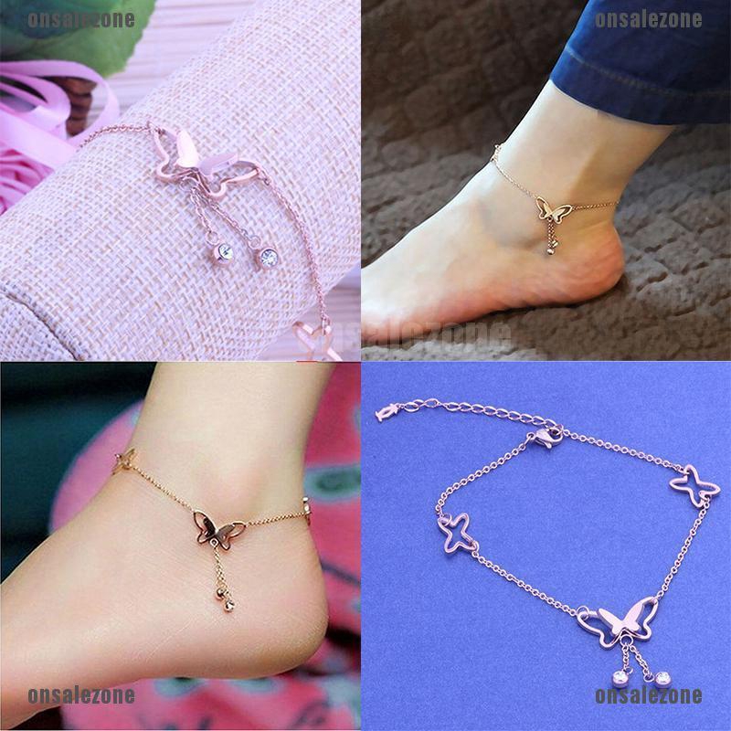 Lắc Chân Hình Bướm Màu Vàng Hồng Thời Trang