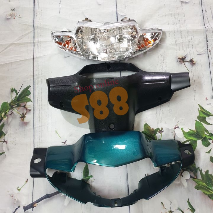 Combo 3 món ốp đầu, gáy sau và pha đèn Loại 2 bóng cho xe Wave Anpha cũ - ZX và Wave 110 đời 1997- 2006 - SPS-CB-ôđ2bóng