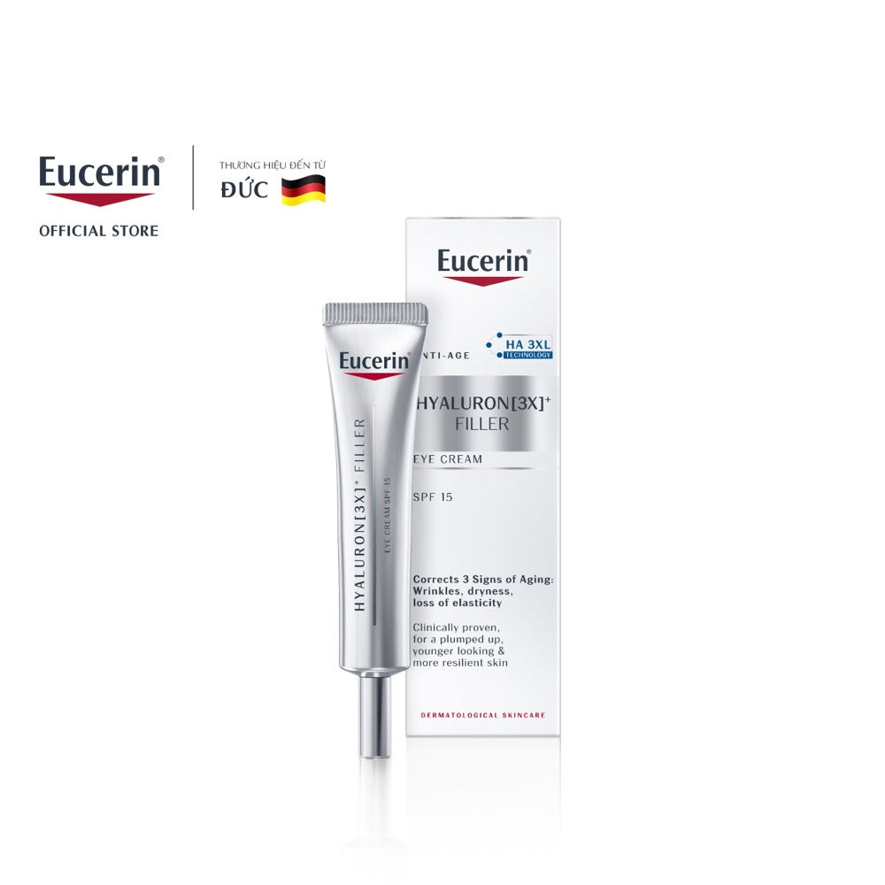 Kem dưỡng giảm nếp nhăn vùng mắt Eucerin Hyaluron + Filler Eye Cream SPF15 15ml
