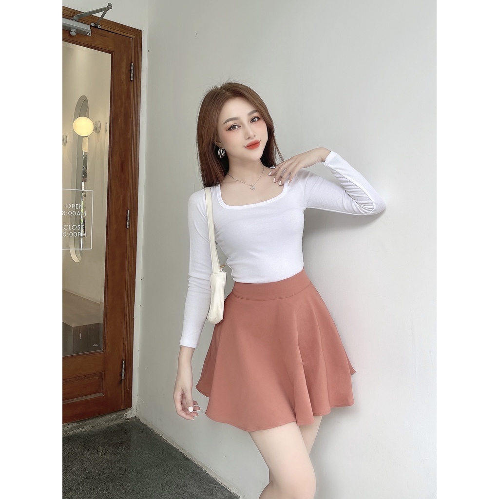 Áo thun nữ cổ vuông tay dài CRAZYTEEN chất len xuất khẩu AT0209 | BigBuy360 - bigbuy360.vn