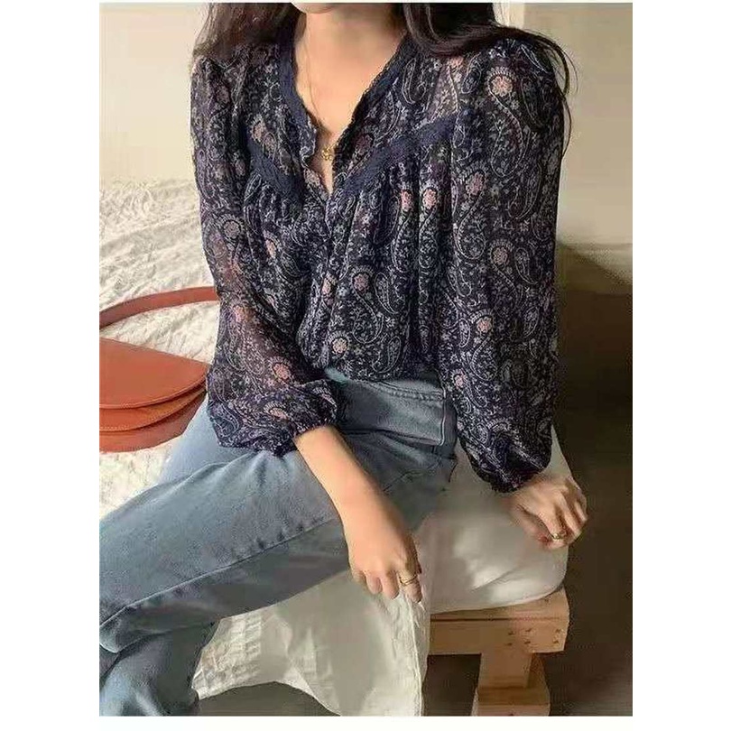 Áo Sơ Mi Nữ Tay Dài Họa Tiết Hoa Thời Trang Phong Cách retro