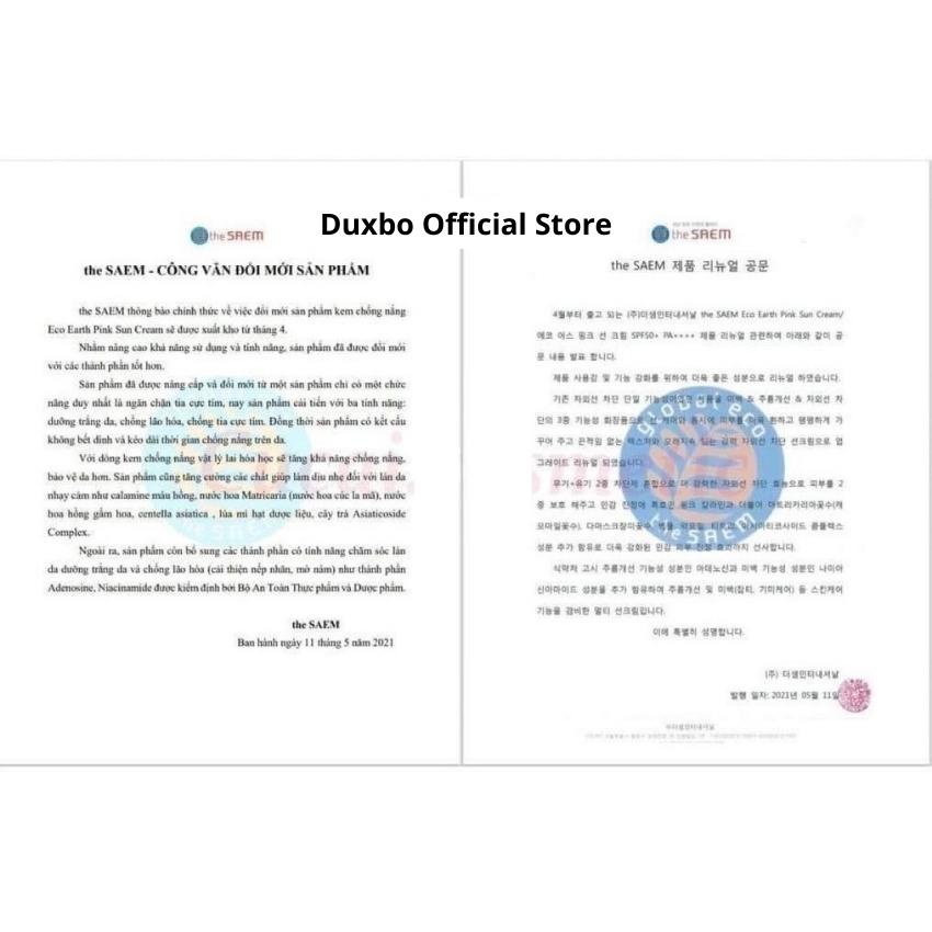 Kem chống nắng The Saem Eco Earth Pink Sun Cream SPF50+ Nâng Tông Trắng Hồng 50g - DUXBO