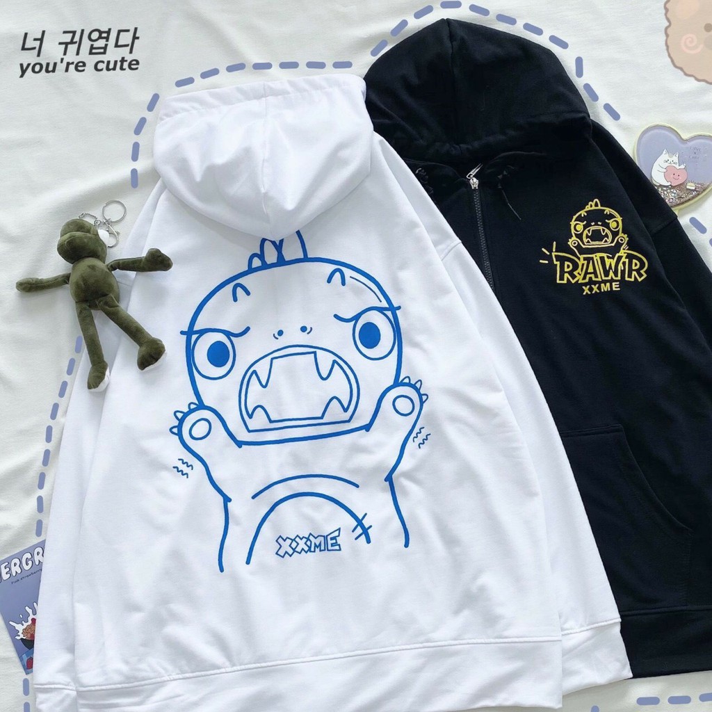Áo khoác chống nắng form rộng nam nữ có nón ULZZANG style ❤️HOODIE ZIP IN KHỦNG LONG  VIVU123STORE   HOD134