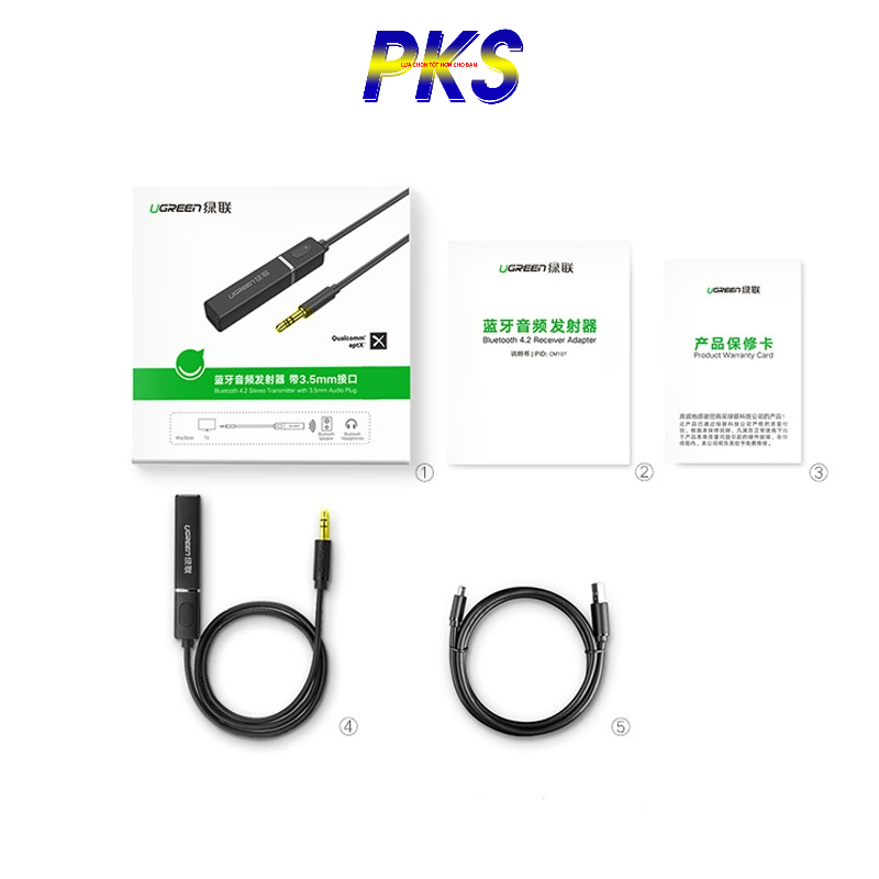 Bộ phát bluetooth 4.2 hỗ trợ APTX Ugreen 40761 chuẩn 3.5mm chính hãng