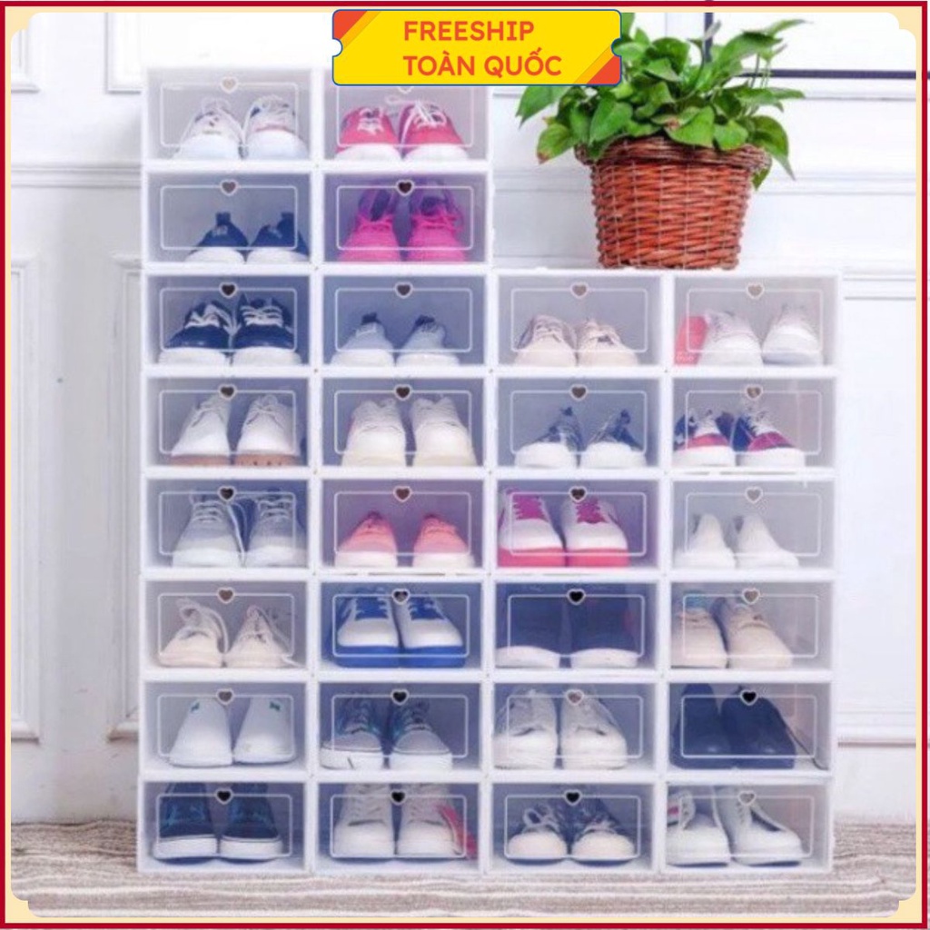 ] Hộp Đựng Giày Dép Nắp Nhựa Cứng Trong Suốt, Size lớn Chịu Lực 4kg . .