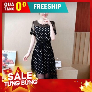 Đầm xòe phối lưới chấm bi cao cấp chấm bi cực xinh đủ size - 75440