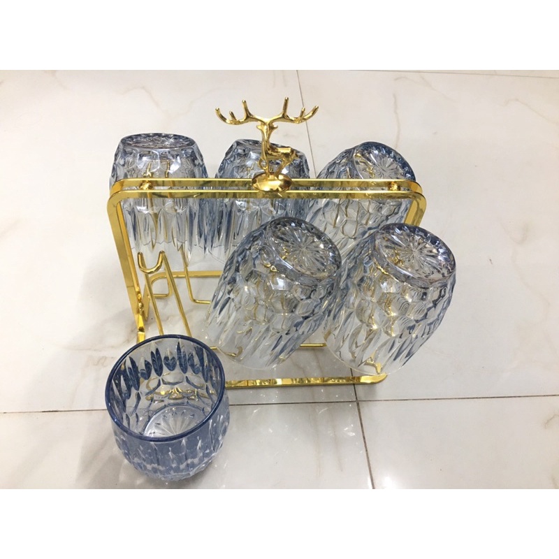 Bộ 6 cốc ong xanh kèm bình và giá úp đầu hươu 🌸🌸🌸