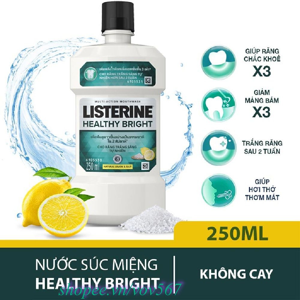 Nước Súc Miệng 250Ml Listerine Healthy Bright Làm Trắng Răng Thơm Miệng, vov567 100% Là Hàng Chính Hãng.