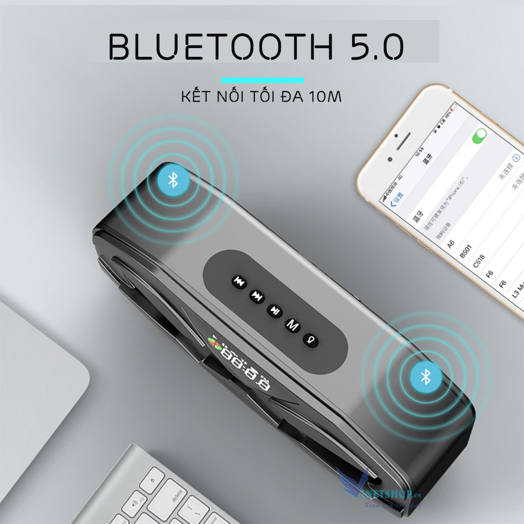 Loa Bluetooth cầm tay Manovo M5/Manovo M4 âm thanh siêu trầm tích hợp loa kép✔màn hình led ✔FM radio dung lượng pin 2500