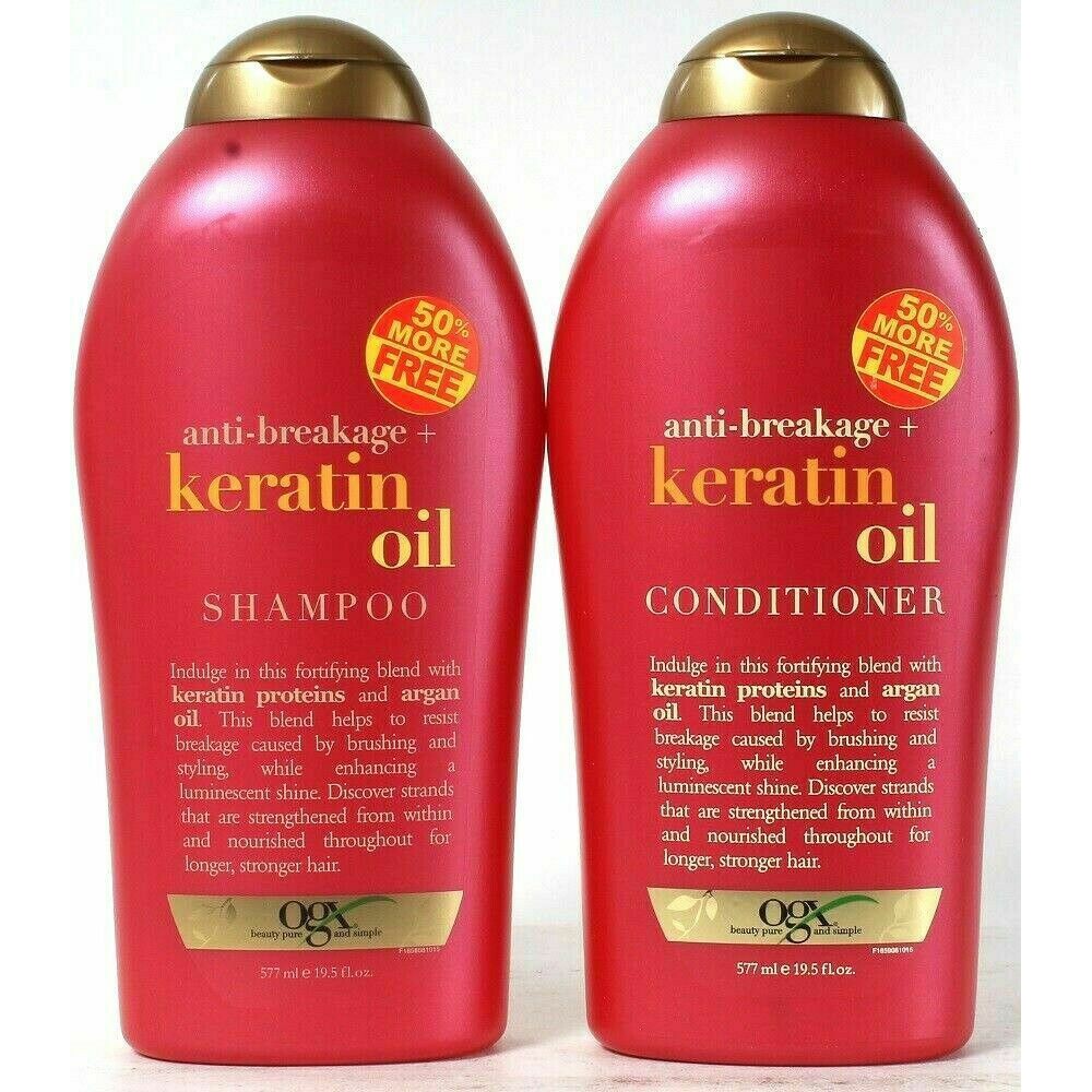 Một cặp dầu gội - dầu xả BIOTIN OGX Anti-Breakage Keratin Oil ( 577ml ) chống gãy rụng và chẻ ngọn tóc