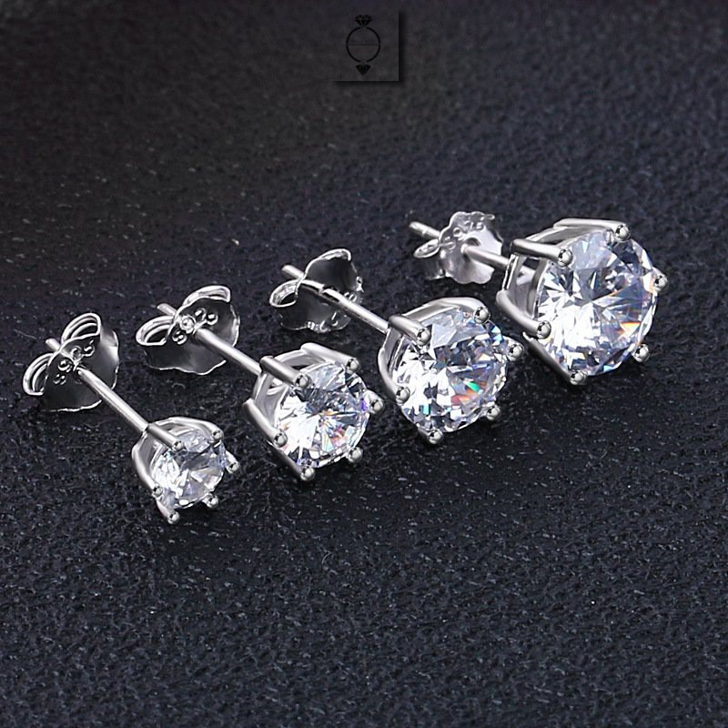 Bông tai bạc 925 kim cương nhân tạo nam nữ