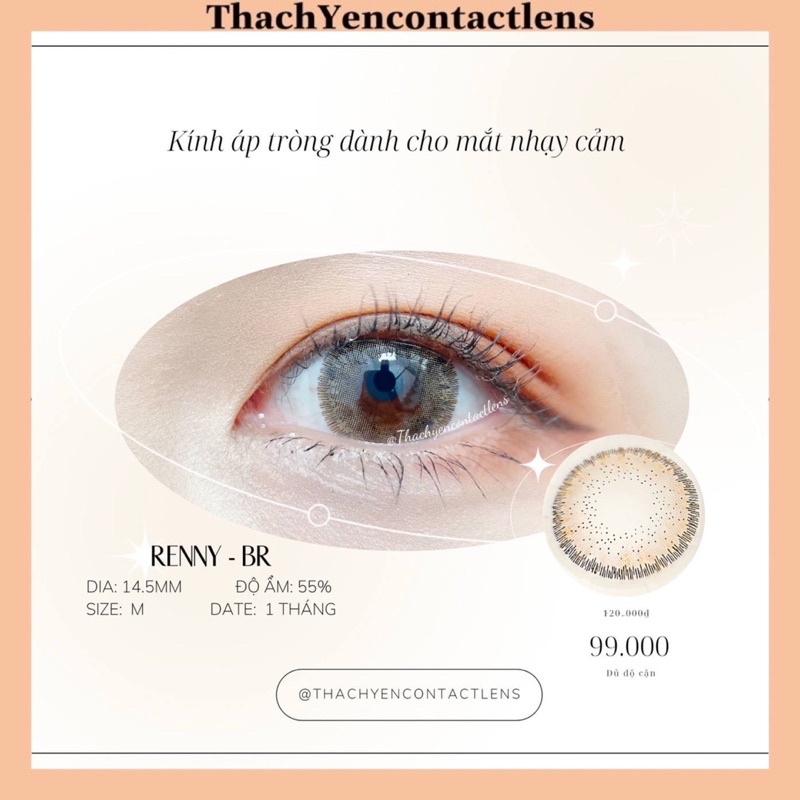 Kính Áp Tròng Renny Brown Lens Nâu Cận 0-10 Độ