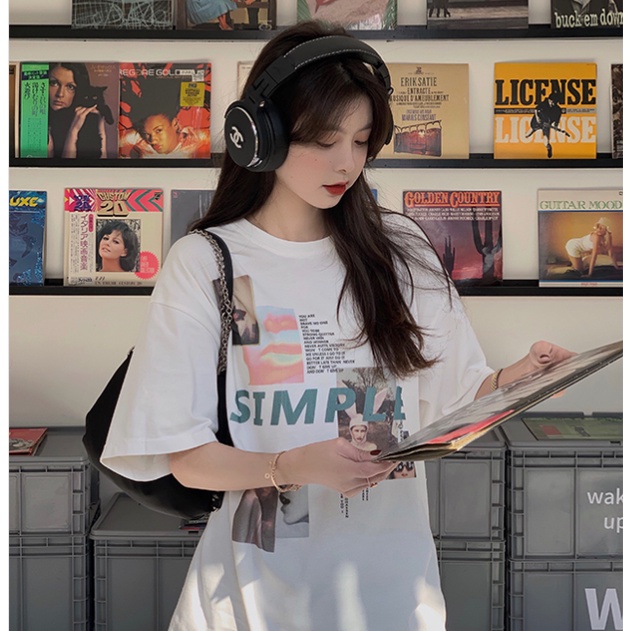 Áo Thun Tay Ngắn Cổ Tròn Hoạ Tiết In Phong Cách Hàn Quốc