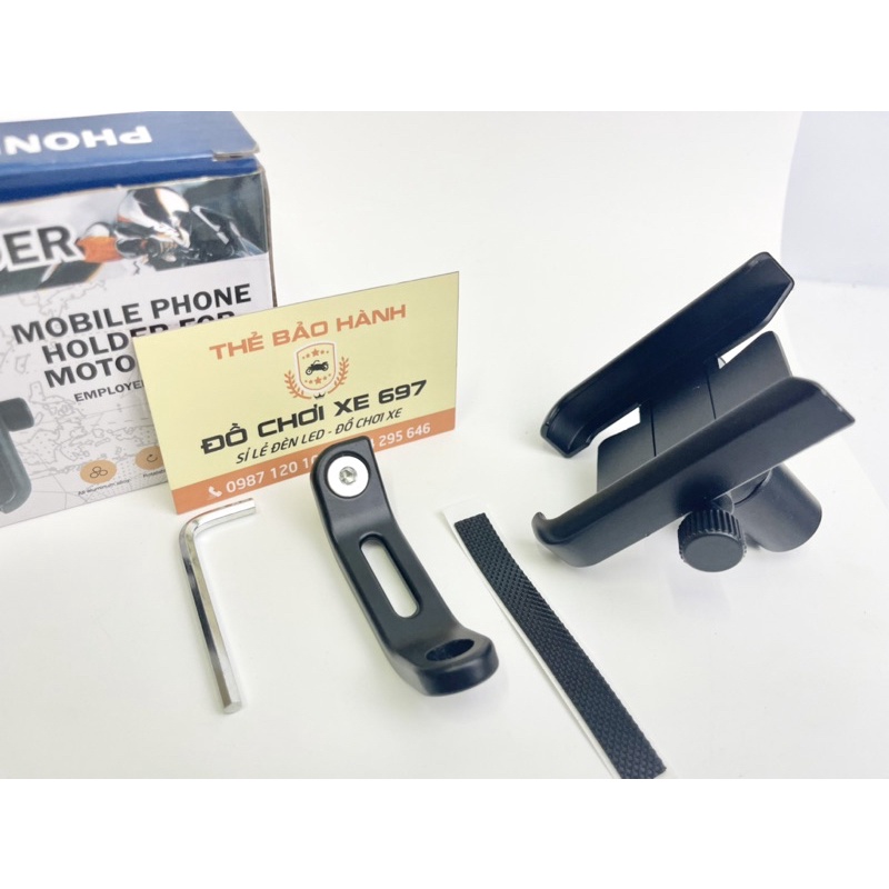 Kẹp điện thoại chống cướp. Gắn các loại xe, chất liệu hợp kim nhôm bền chống rỉ sét.