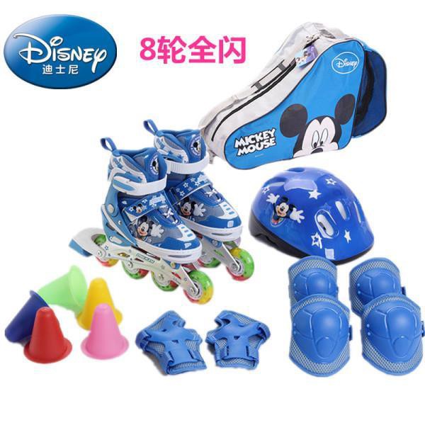 DISNEY / giày trượt patin có thể điều chỉnh sang trọng bộ tám bánh đầy đủ đèn flash băng trẻ em