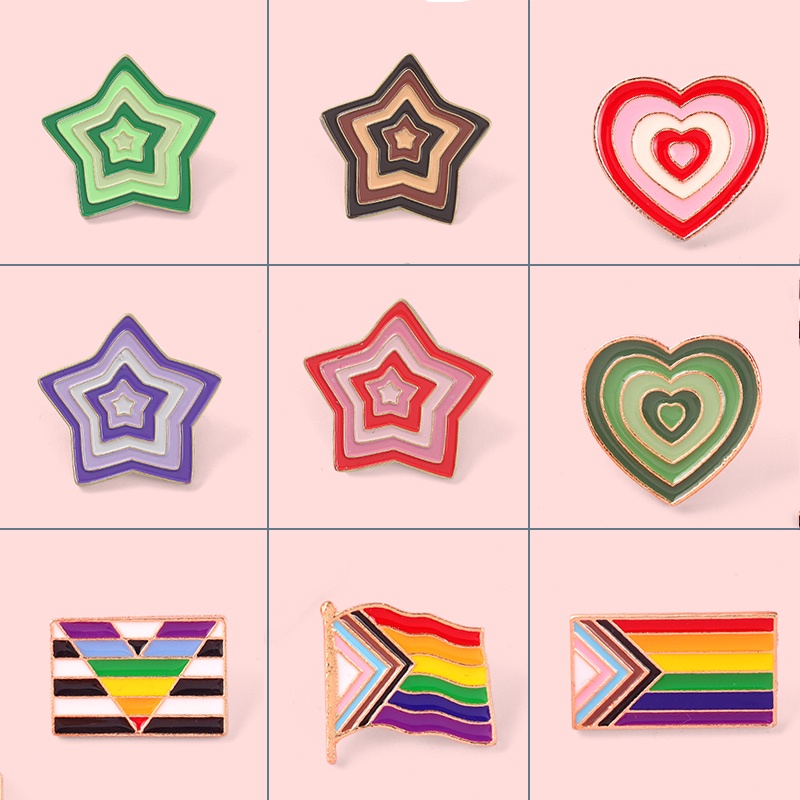 Huy hiệu cài áo bằng kim loại hình dạng ngôi sao/trái tim/cầu vồng thiết kế độc đáo cho học sinh