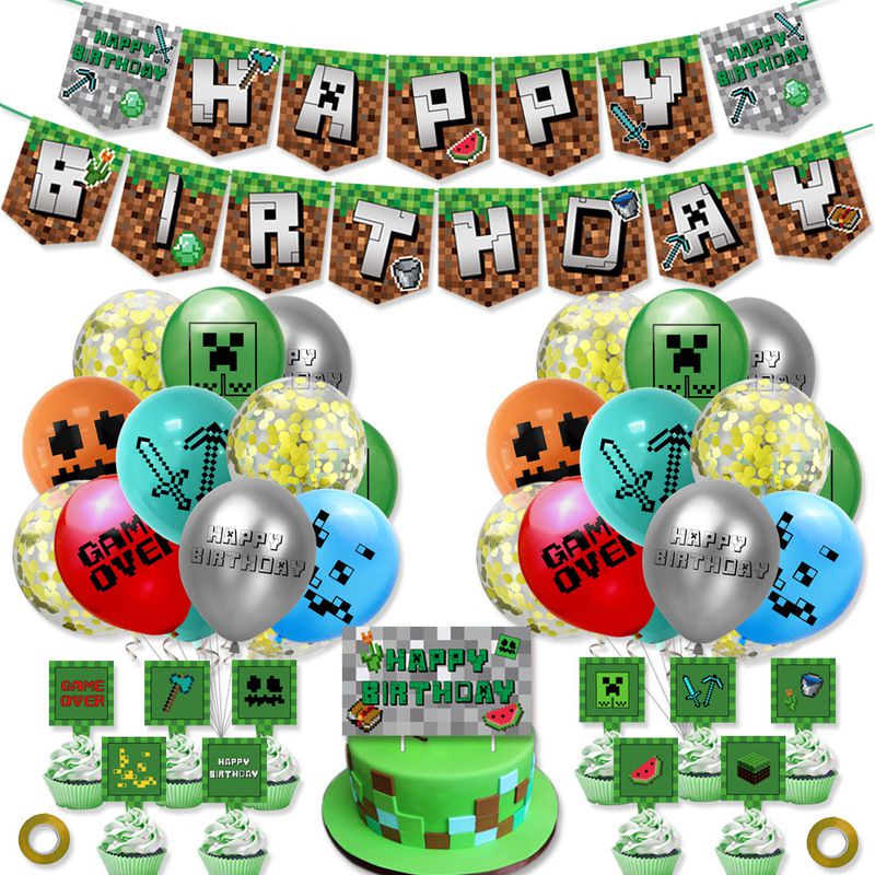 Minecraft Game birthday Party decorations Supplies Happy Birthday Banner Balloons kid gift