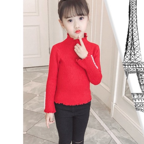 Áo len viền bèo tay đính hạt bé gái size 15-35kg [AL20]