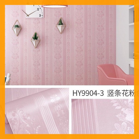 10m giấy dán tường sẵn keo hàn quốc dọc hoa văn vân nổi màu hồng 9904-3.trang trí phòng ngủ, decor phòng đẹp.