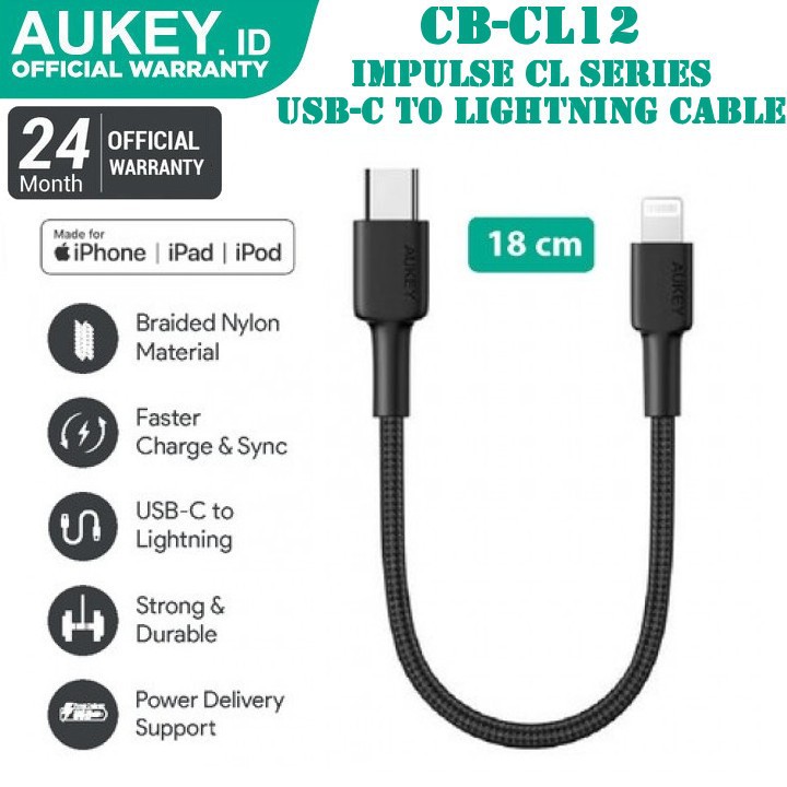 Aukey Dây Cáp Sạc Aukey Cb-cl12 Mfi Nylon Bện 18cm