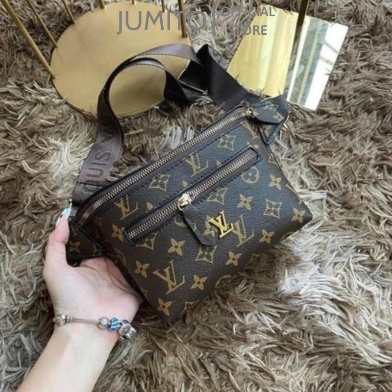 Túi xách nữ đeo bụng đeo chéo L.V da nâu dây dù bản to cao cấp JUMITO T1.025