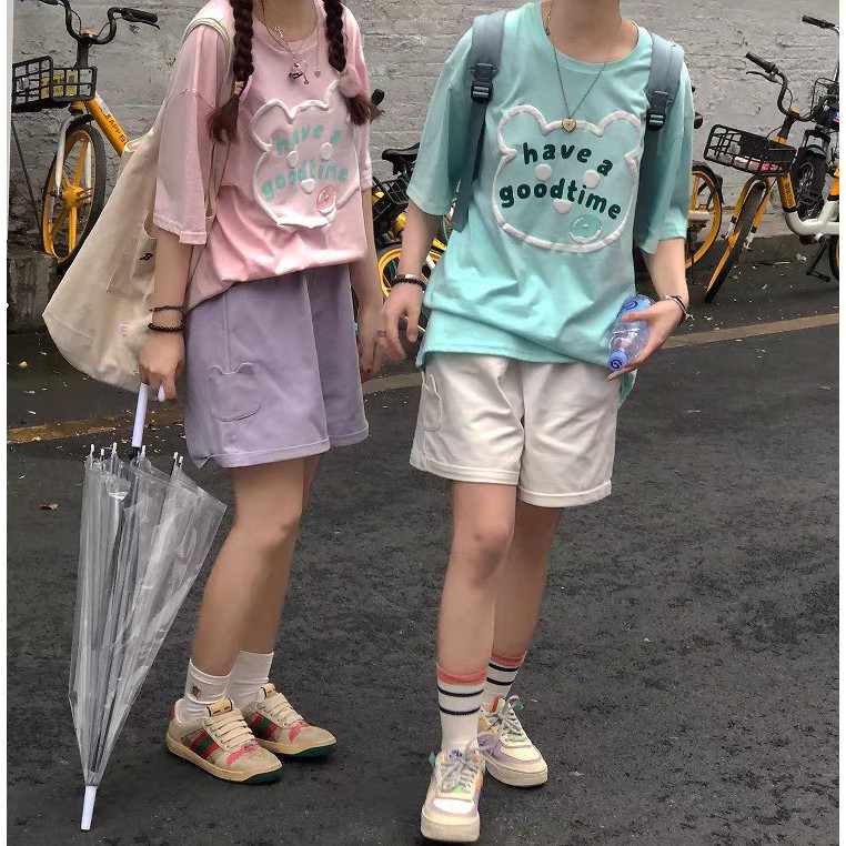 Quần Short  Đùi Nữ Ống Rộng UNISEX  TÚI Gấu CUTE Nhiều Màu Pastel Siêu Ngọt - Form Ulzzang QS06