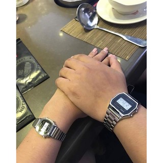 Đồng hồ đôi CASIO A158 - LA670 SILVER MẶT ĐEN