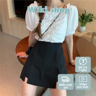 Chân váy chữ A ngắn có xẻ trước - Quần giả váy dáng ngắn hàng có size dáng chữ A cạp cao tôn dáng C346