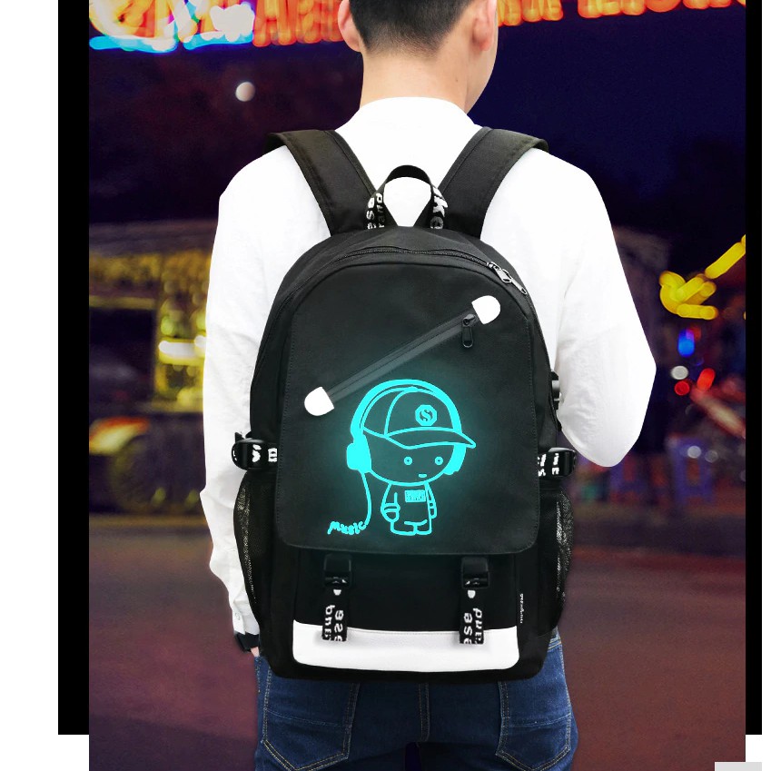 Balo Đi Học Thời Trang Phát Sáng Hình Mắt - Tặng Dây Sạc USB + Khóa Chống Trộm Hot 2021