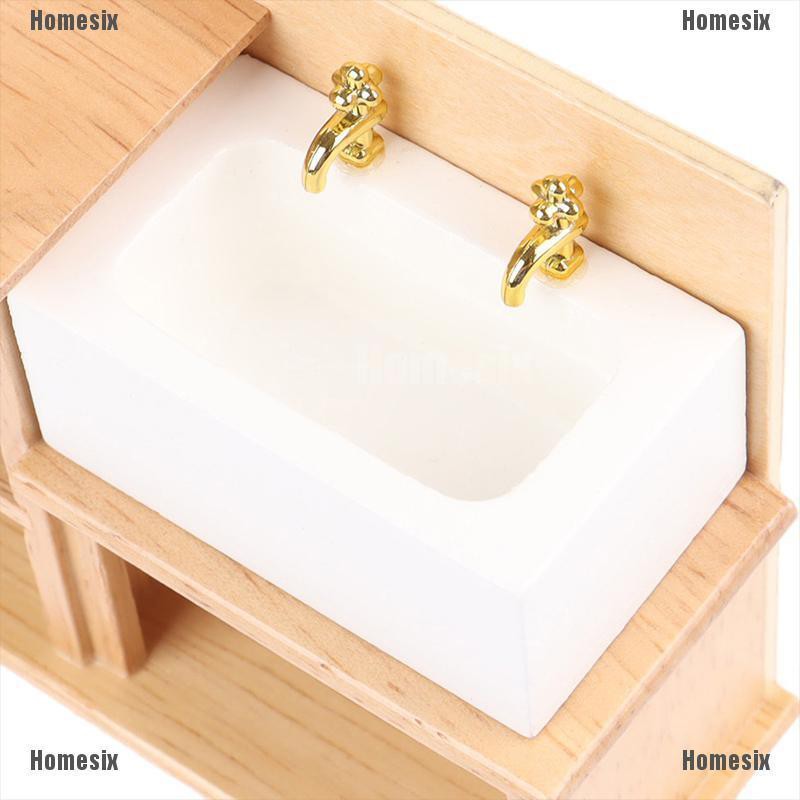 [HoMSI] 1/12 Miniature Wooden Wash Basin Cabinet with Ceramic Hand Sink for Dollhouse SUU