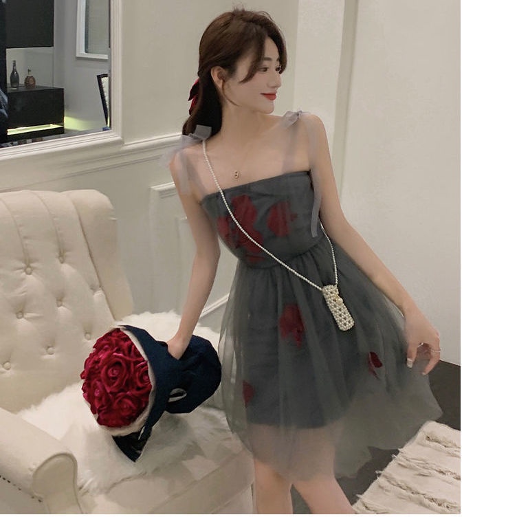 Đầm tutu Hở Vai Phong Cách retro Pháp Thời Trang Đi Biển Cho Nữ