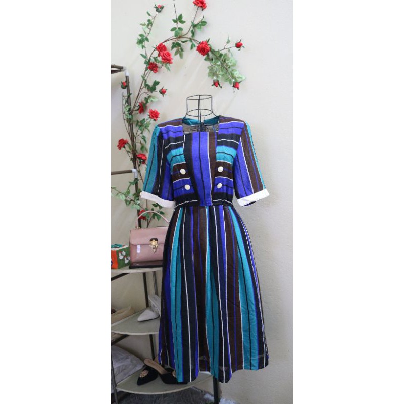 Váy Vintage kẻ xanh