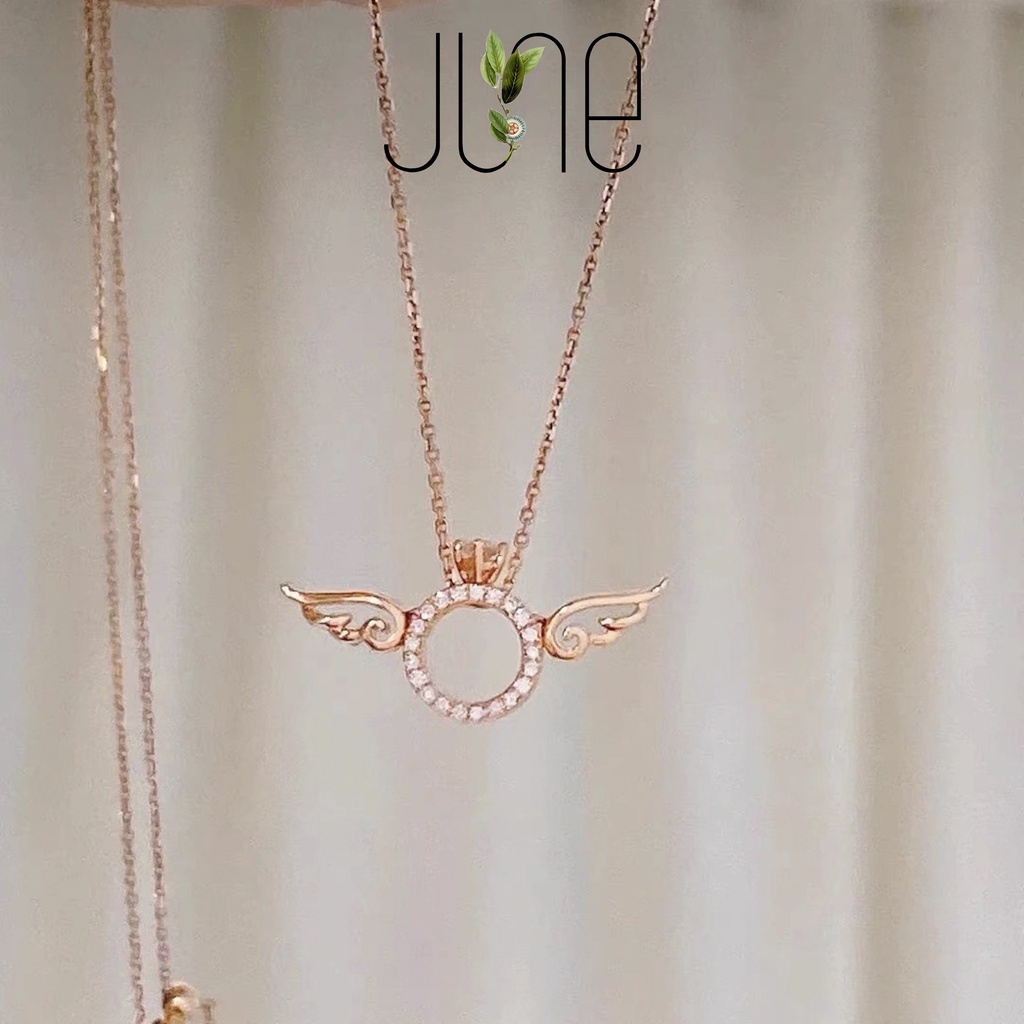 Dây chuyền nữ bạc S925 cánh thiên thần đính đá màu vàng hồng, thời trang Hàn Quốc June accessories