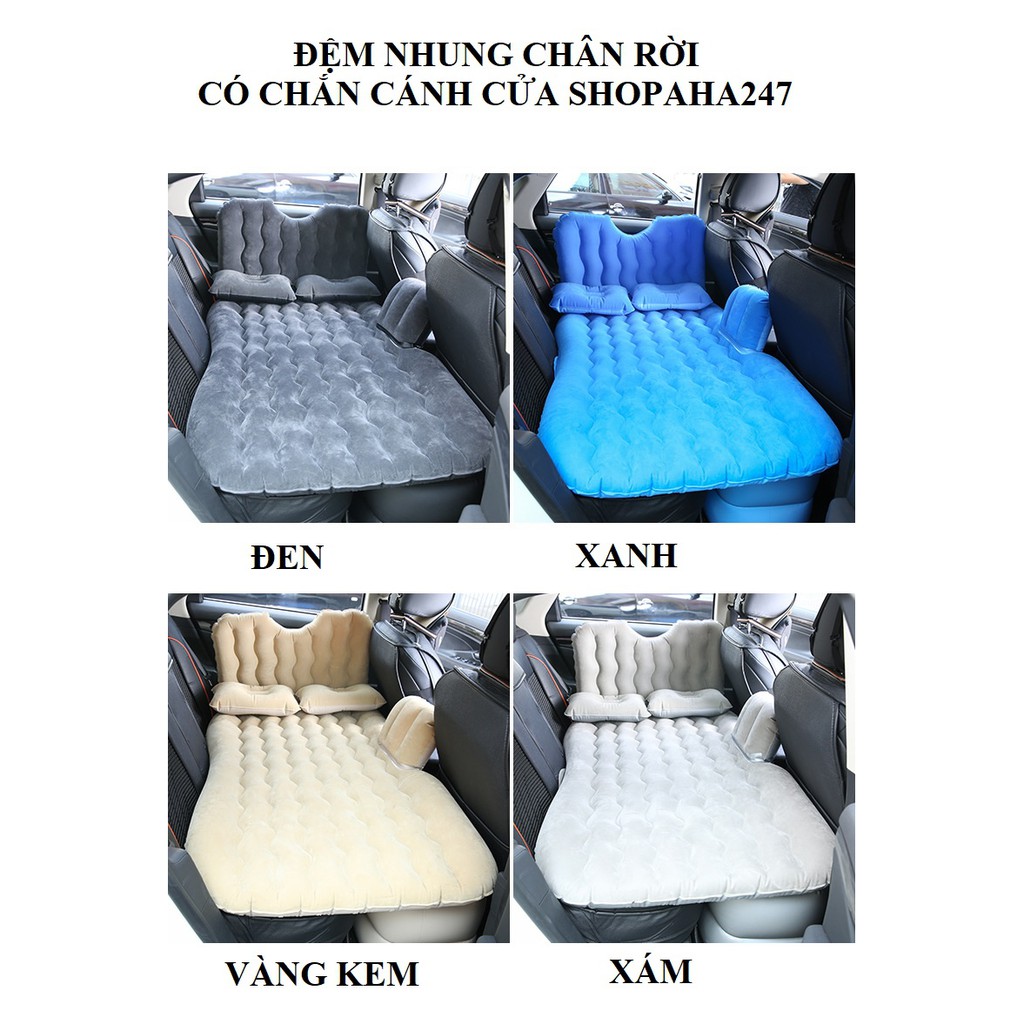 Đệm (nệm) hơi ô tô mặt nhung nhiều màu có chắn cánh xe, chân rời tiện lợi shopaha247 (Dài 140 cm- rộng 90- cao 40)