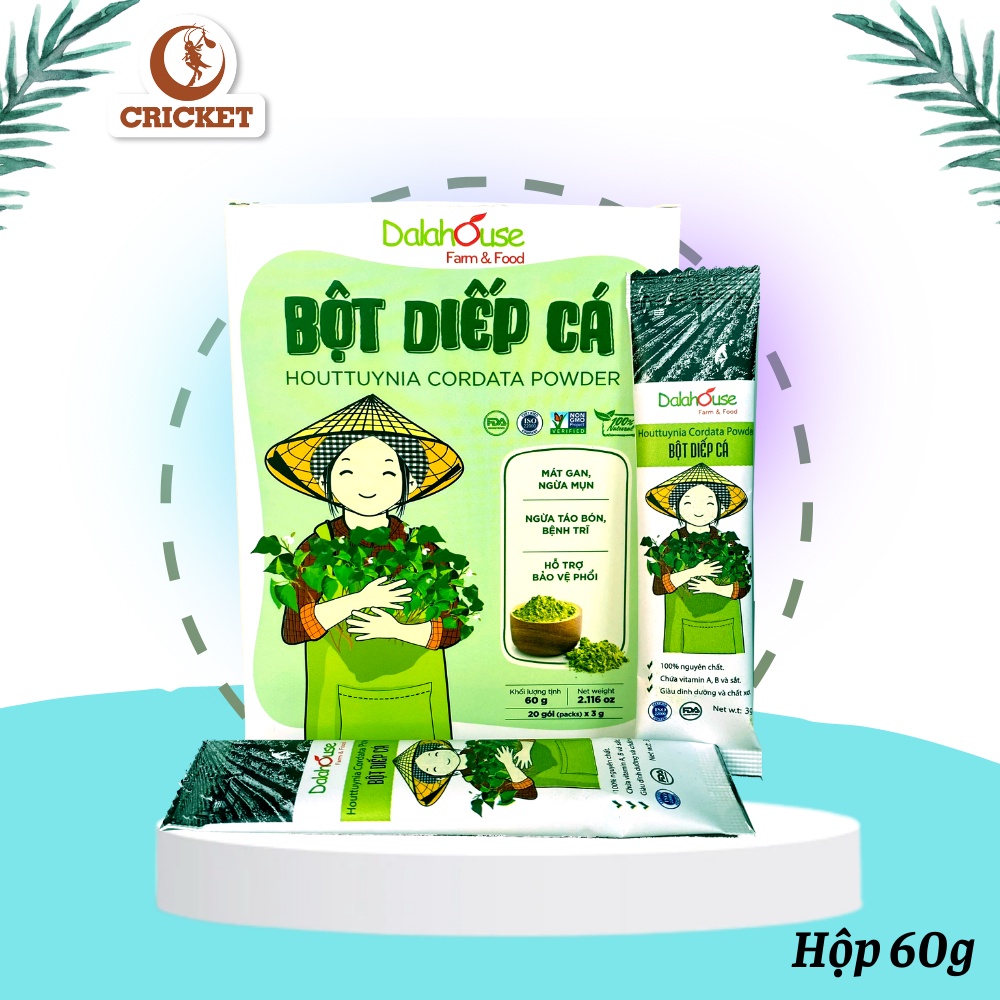 Bột Diếp Cá Nguyên chất Sấy Lạnh Dalahouse 60g (20 gói x 3g) detox thải độc, da sạch lán mịn