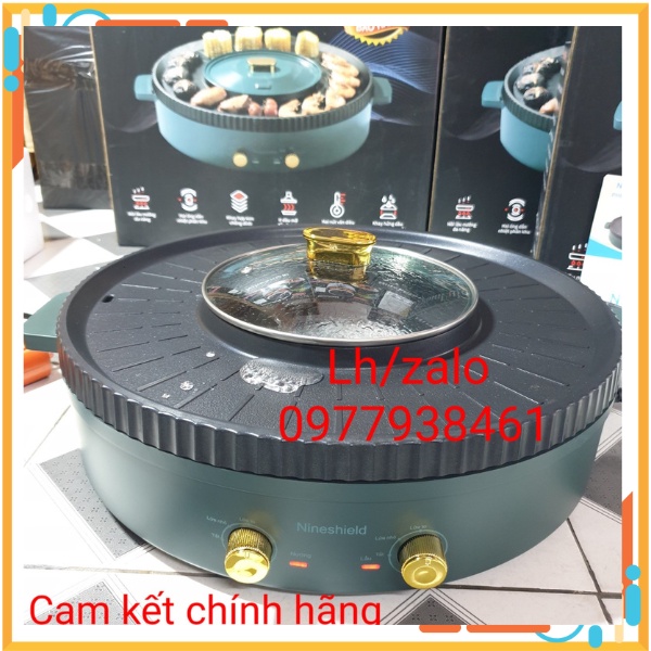 Nồi lẩu nướng đa năng 2 trong 1 NINESHIELD cao cấp , Bếp nướng lẩu không khói đa năng tiện lợi 2 ngăn