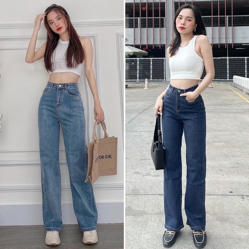 (Hình Thật shop chụp ) Quần Jean Ống Suông Lưng Siêu Cao Phong Cách Hàn Quốc Shop Yuri Jeans Suông001