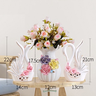 Trang trí nội thất cặp thiên nga trắng bình hoa gốm sứ sang trọng