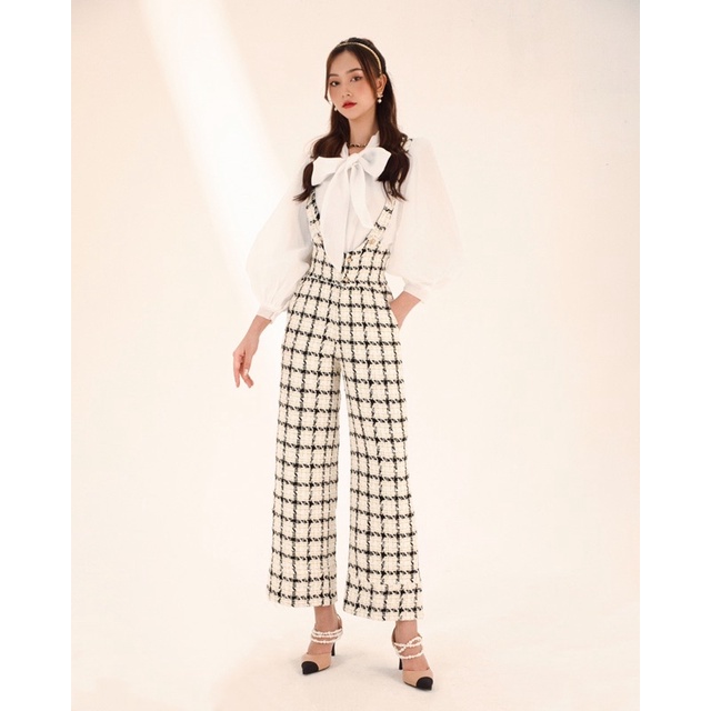 The19Club - Quần yếm tweed caro Sophia Pants