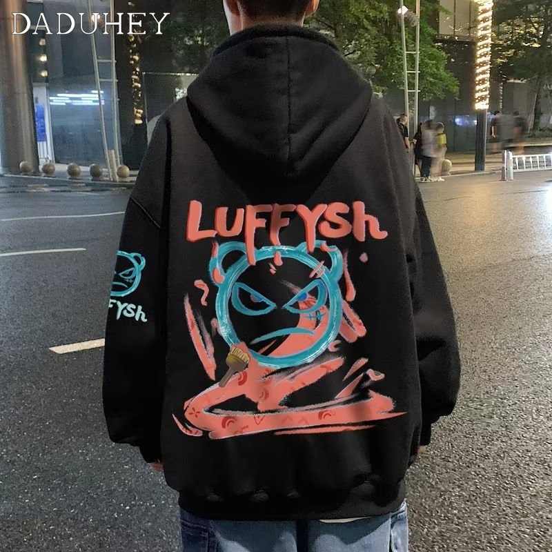 Áo len hoạ tiết in có mũ trùm đầu dáng rộng thời trang mùa xuân kiểu Mỹ 2022 dành cho nam