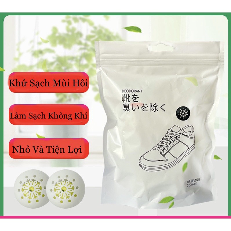 Viên Khử Mùi Làm Sạch Mùi Cho Giày, Tủ Giày Nhật Bản - Bóng khử mùi Hương Trà Xanh - Túi 6 Viên
