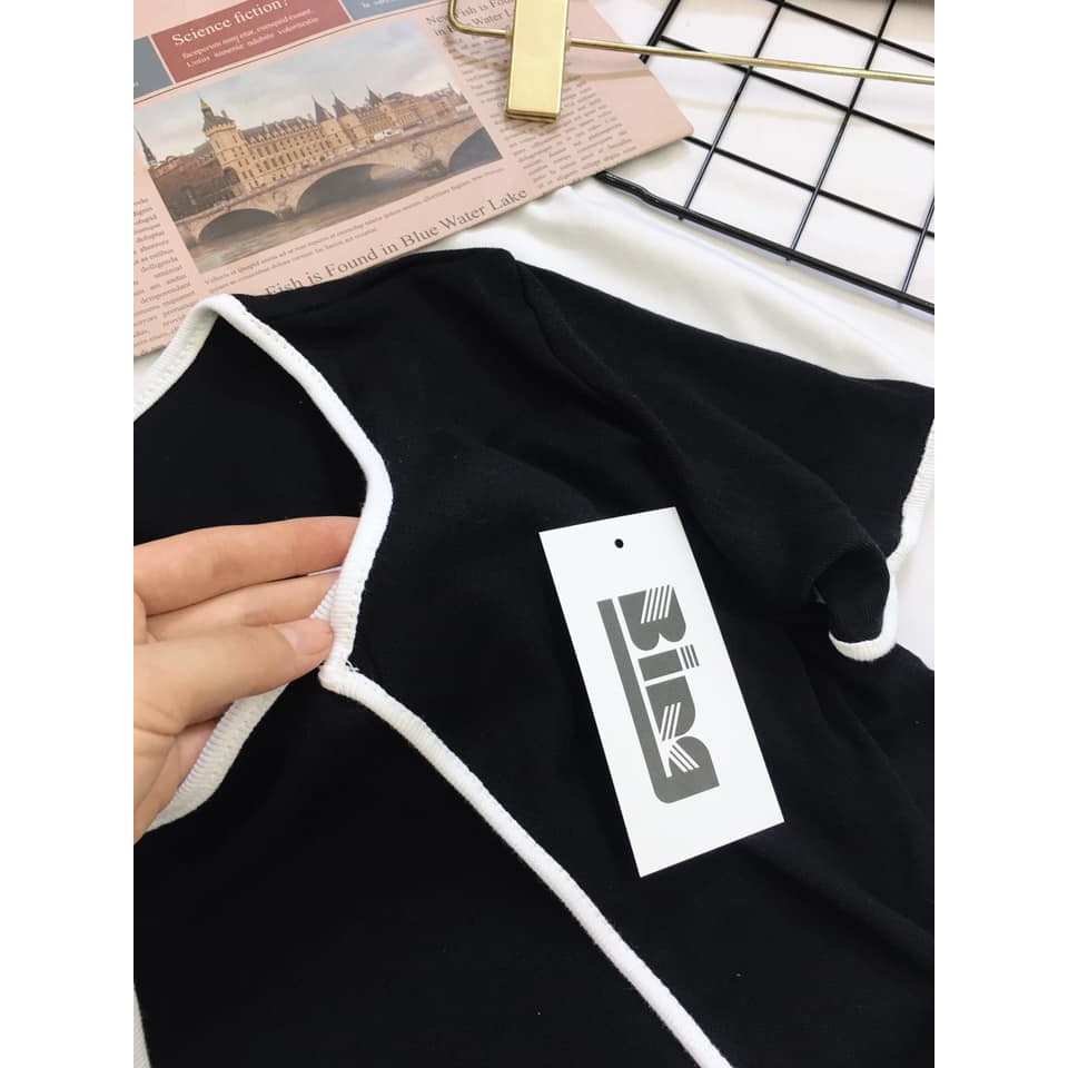 Set áo croptop phối viền ullzzang kèm áo quây chất thun tăm co dãn