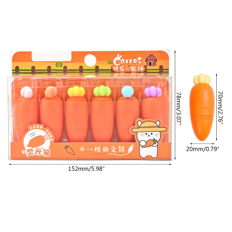 Set 6 Bút Dạ Quang Hình Cà Rốt Hoạt Hình Dễ Thương