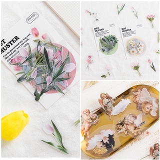 Túi 40 sticker PET hình hoa lá - Hoa hồng và hoa tulip
