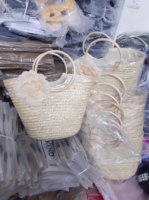 _ Giỏ cói hoa to tay cầm tròn_CHUYÊN SỈ TÚI MŨ CÓI