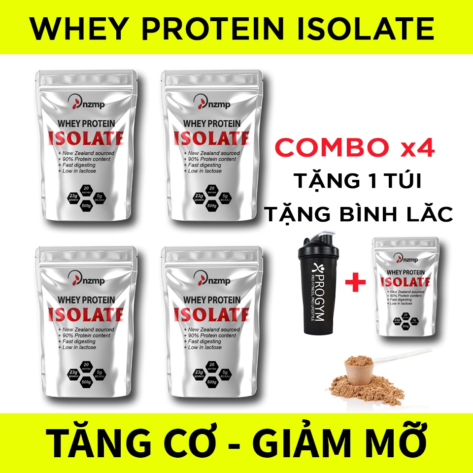 (COMBO 4 túi + Tặng 1 túi) Sữa Tăng Cơ - Whey Protein Isolate NZMP + Tặng bình lắc Shaker 700ml