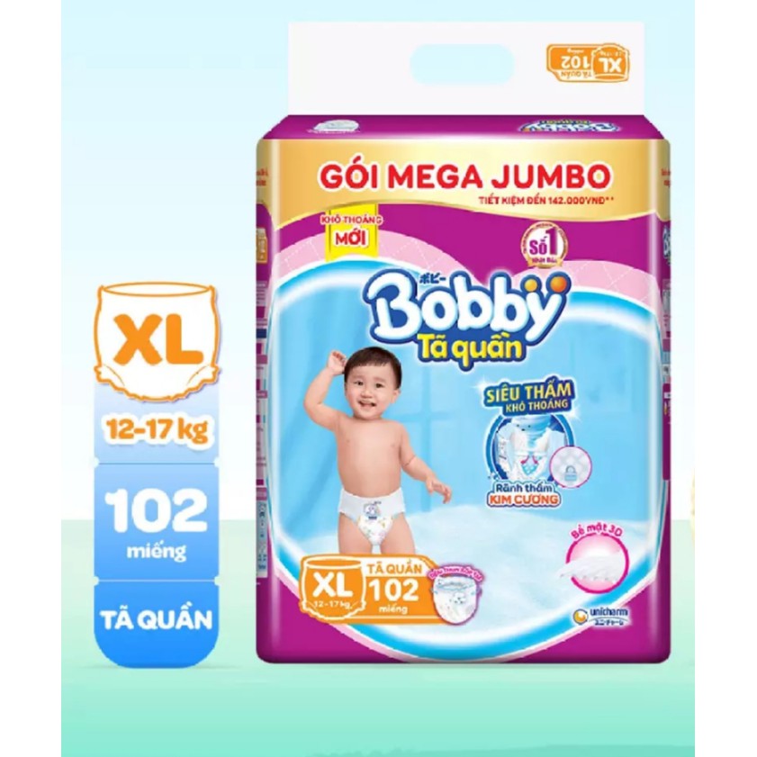 Tã quần Bobby Mega Jumbo M120 / L104 / XL92 / XXL84 / M124 / L108 / XL96 / XXL88 ...